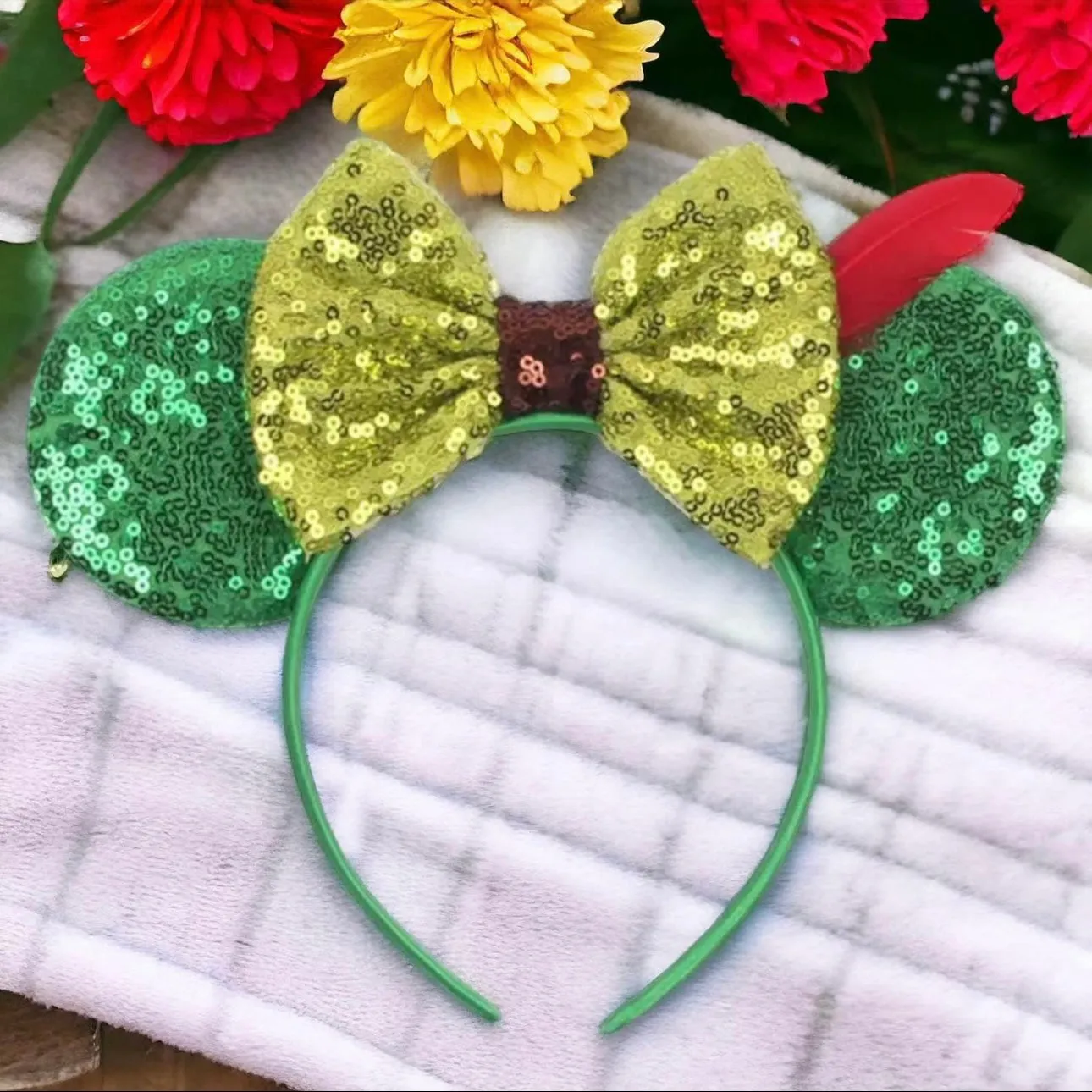 Green Peter Pan Inspired Mouse Ears - Sequin Headband,