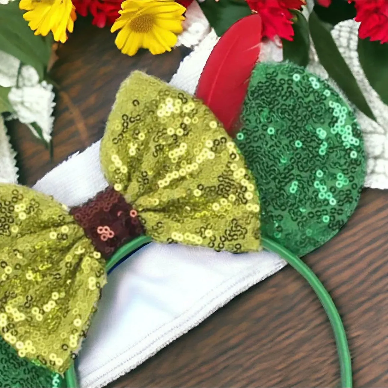 Green Peter Pan Inspired Mouse Ears - Sequin Headband,