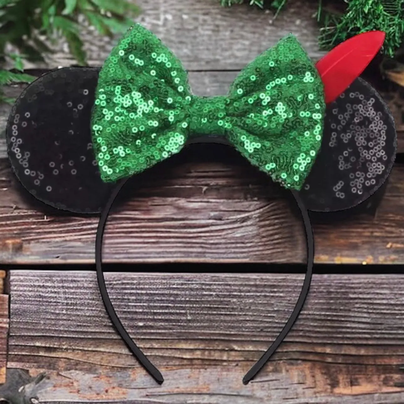 Green Peter Pan Inspired Mouse Ears - Sequin Headband,