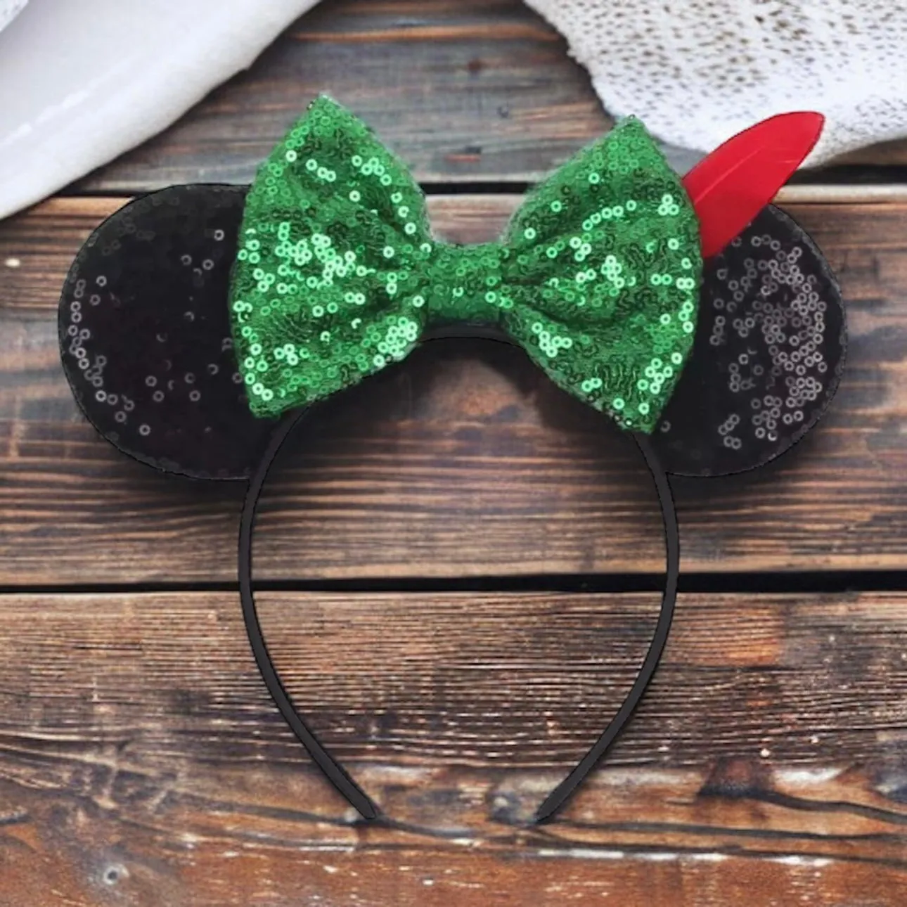 Green Peter Pan Inspired Mouse Ears - Sequin Headband,