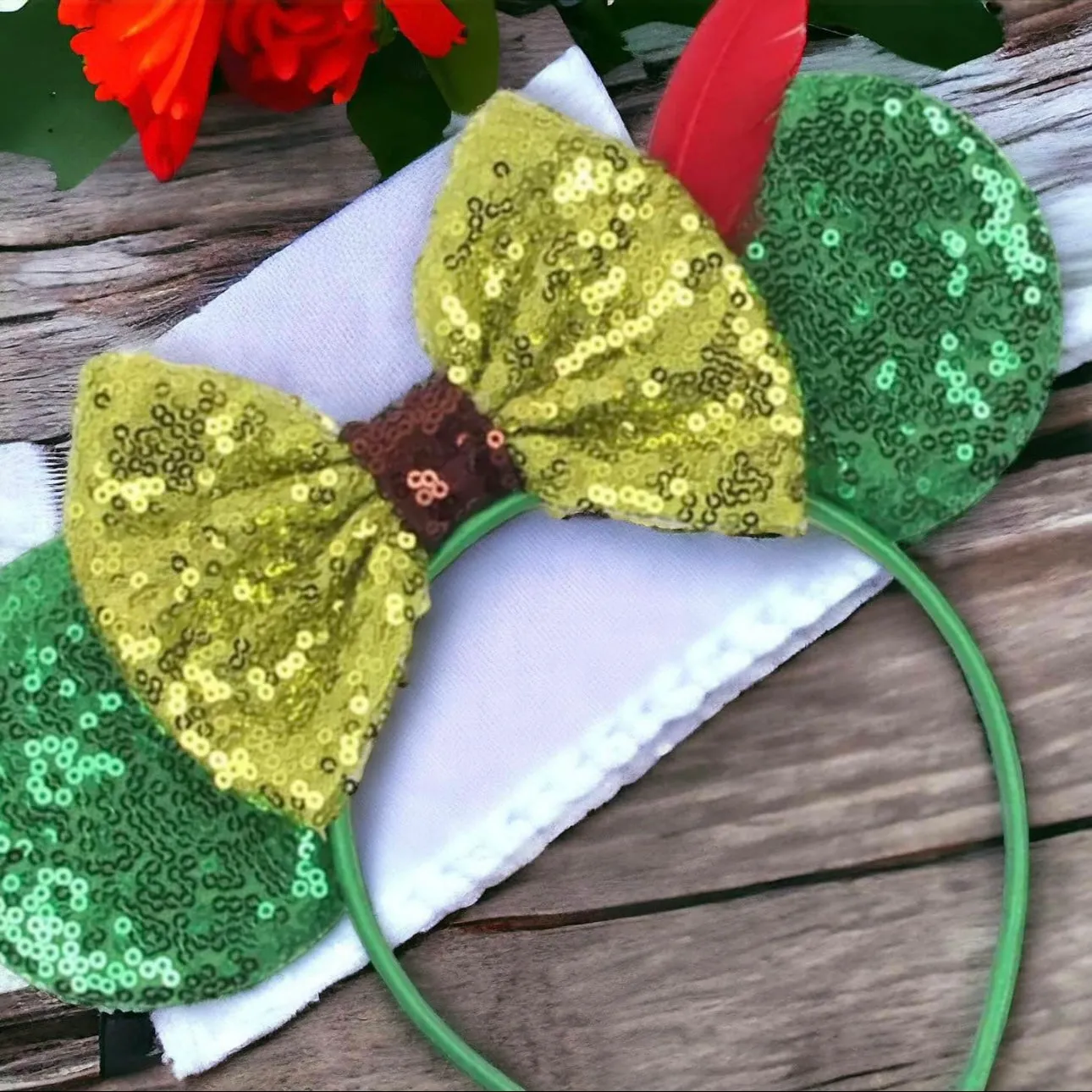 Green Peter Pan Inspired Mouse Ears - Sequin Headband,