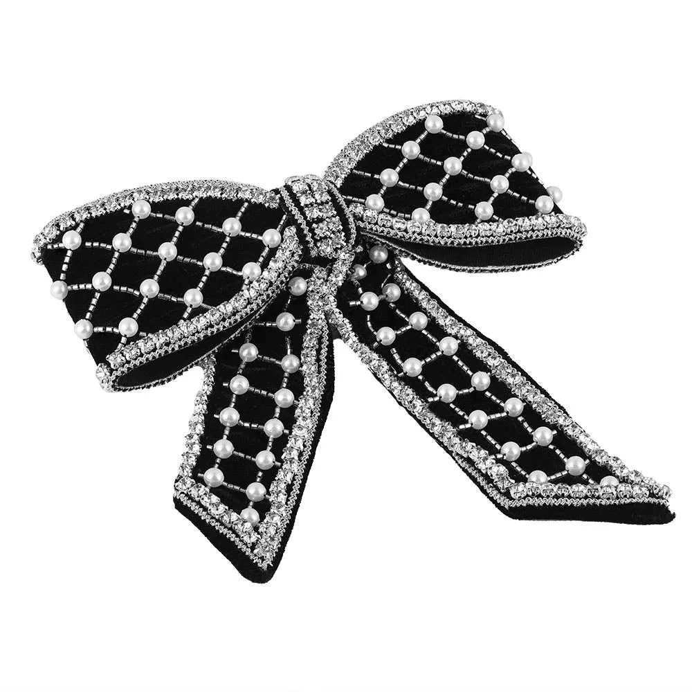 Hair Drama Co Embellished Velvet Hair Bow Barrette Clip - Black