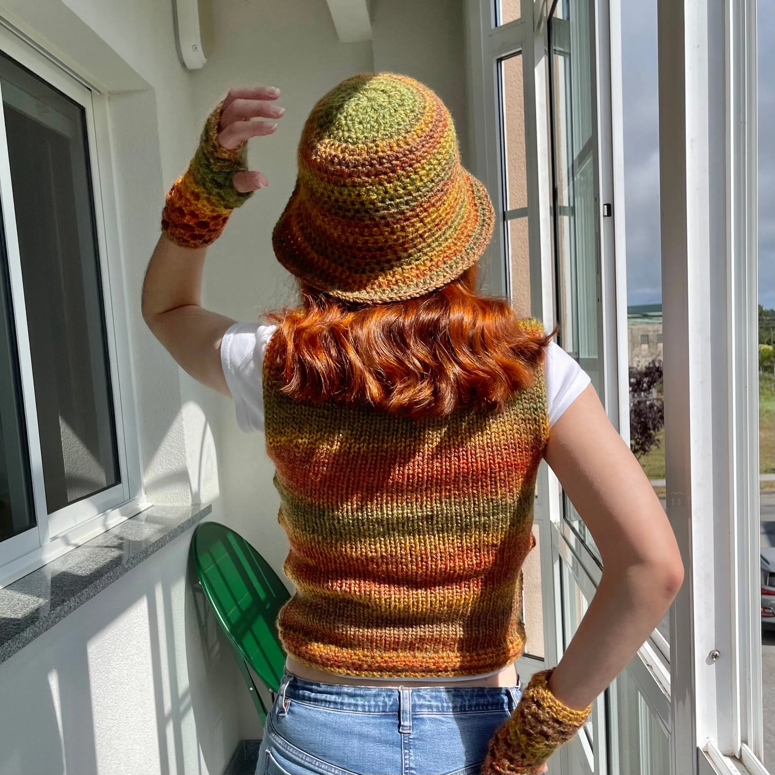 Handmade crochet bucket hat in earth tones colourway