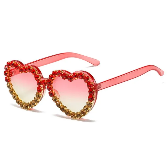 Heartsease- the Rhinestone Framed Heart Shaped Lens Sunglasses 11 Colors