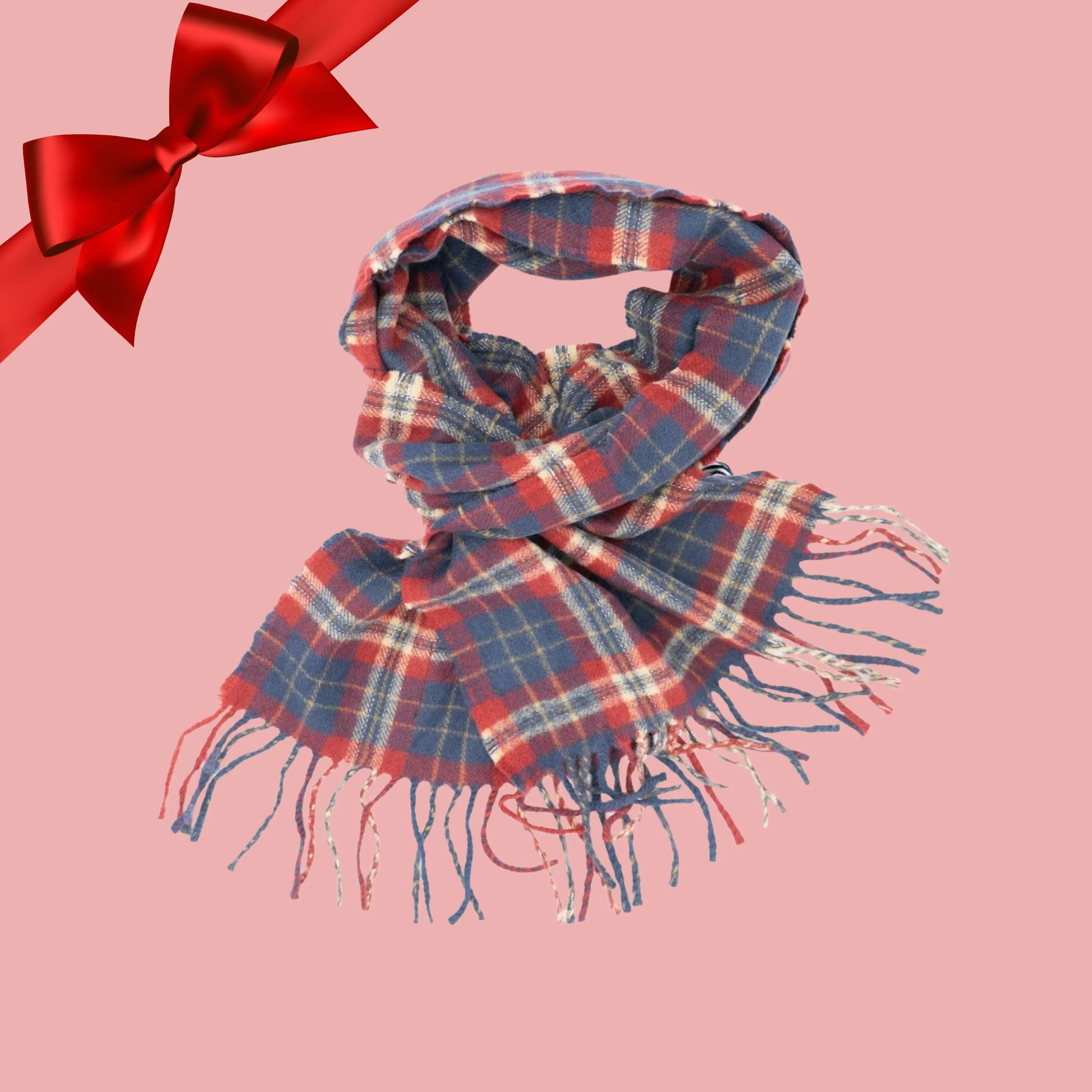 Joules Check Red Brushed Wool Mix Tytherton Scarf for Men