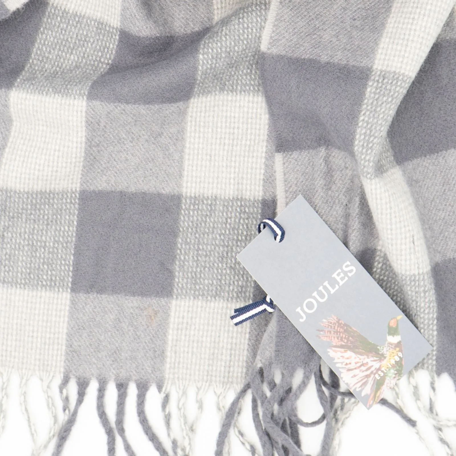 Joules Tytherton Grey Check Brushed Wool Mix Scarf for Men