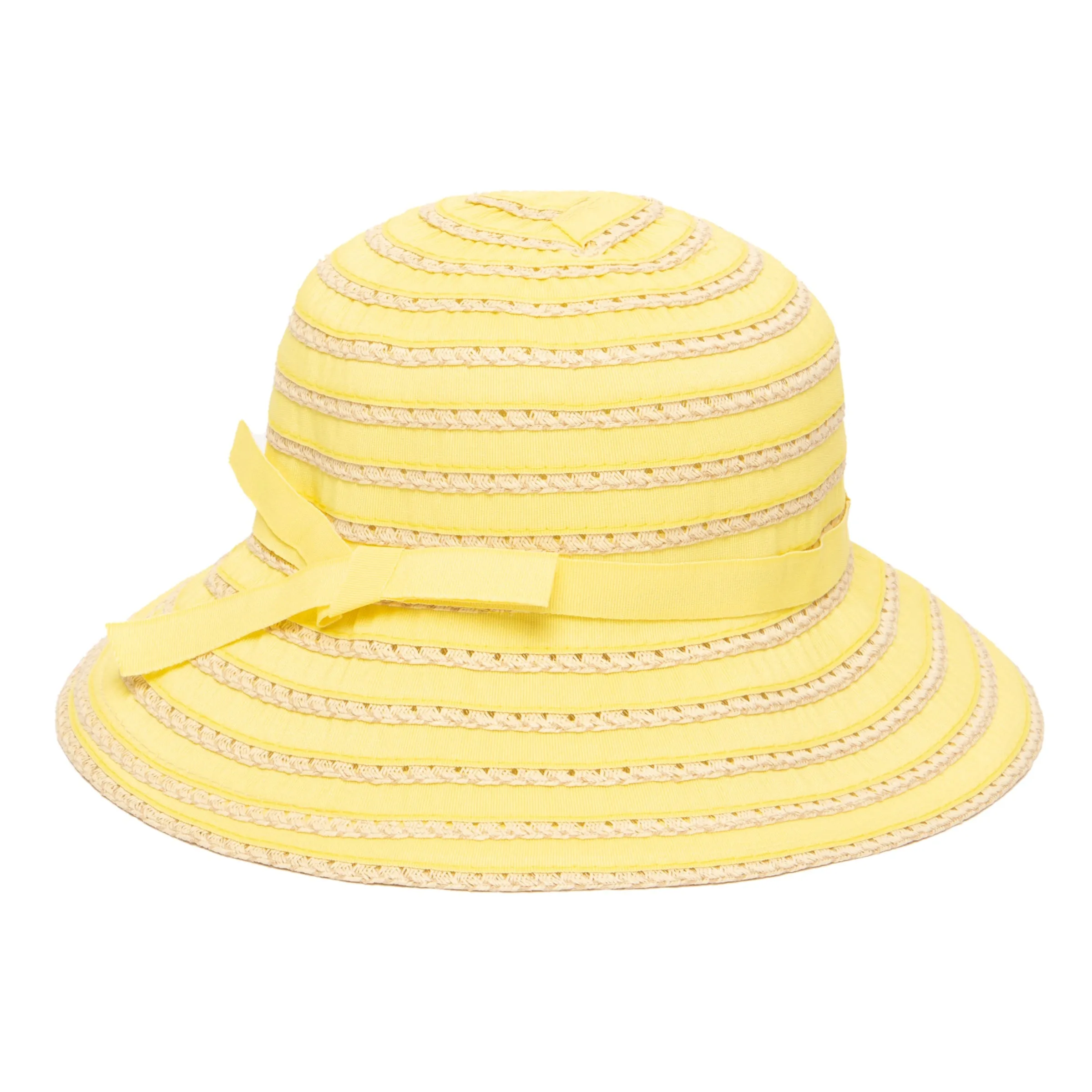 Kids Ribbon And Paper Straw Bucket Hat With Ribbon Bow Detail