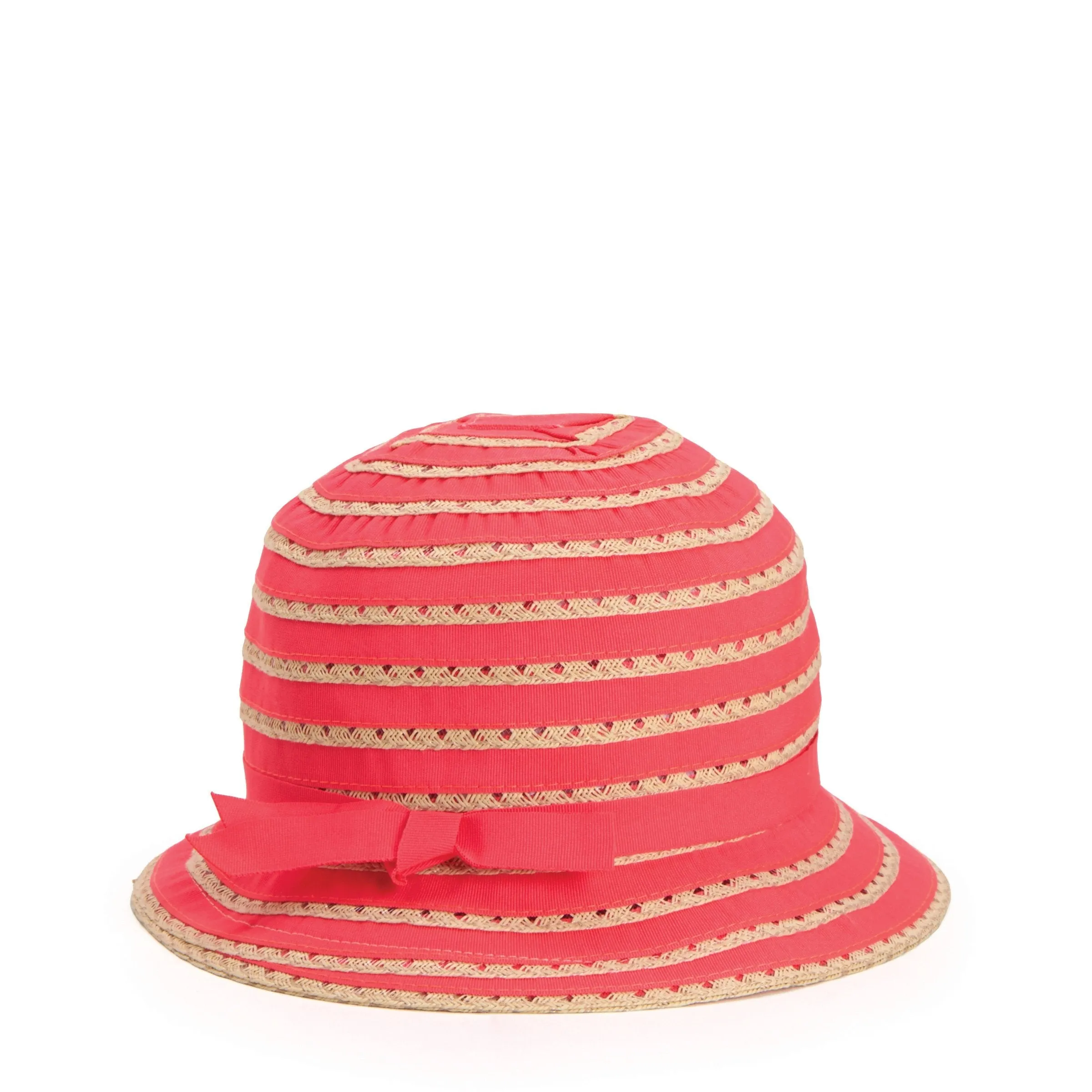 Kids Ribbon And Paper Straw Bucket Hat With Ribbon Bow Detail