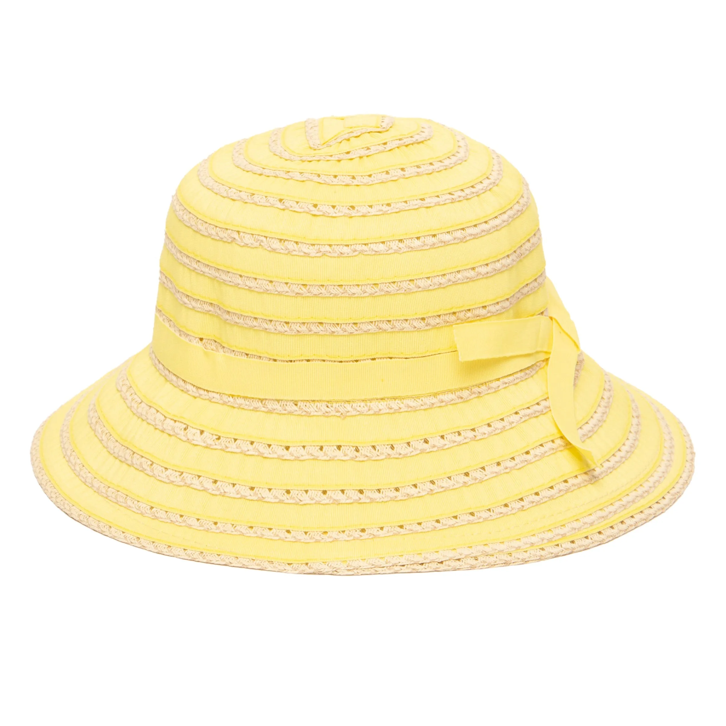 Kids Ribbon And Paper Straw Bucket Hat With Ribbon Bow Detail