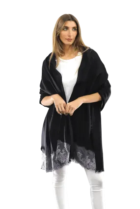 Lace Trim Scarf-Black/Grey