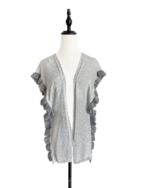 Last Chance! Tonal Grey Pleated Frills Wool & Cashmere Ruana - Scarf