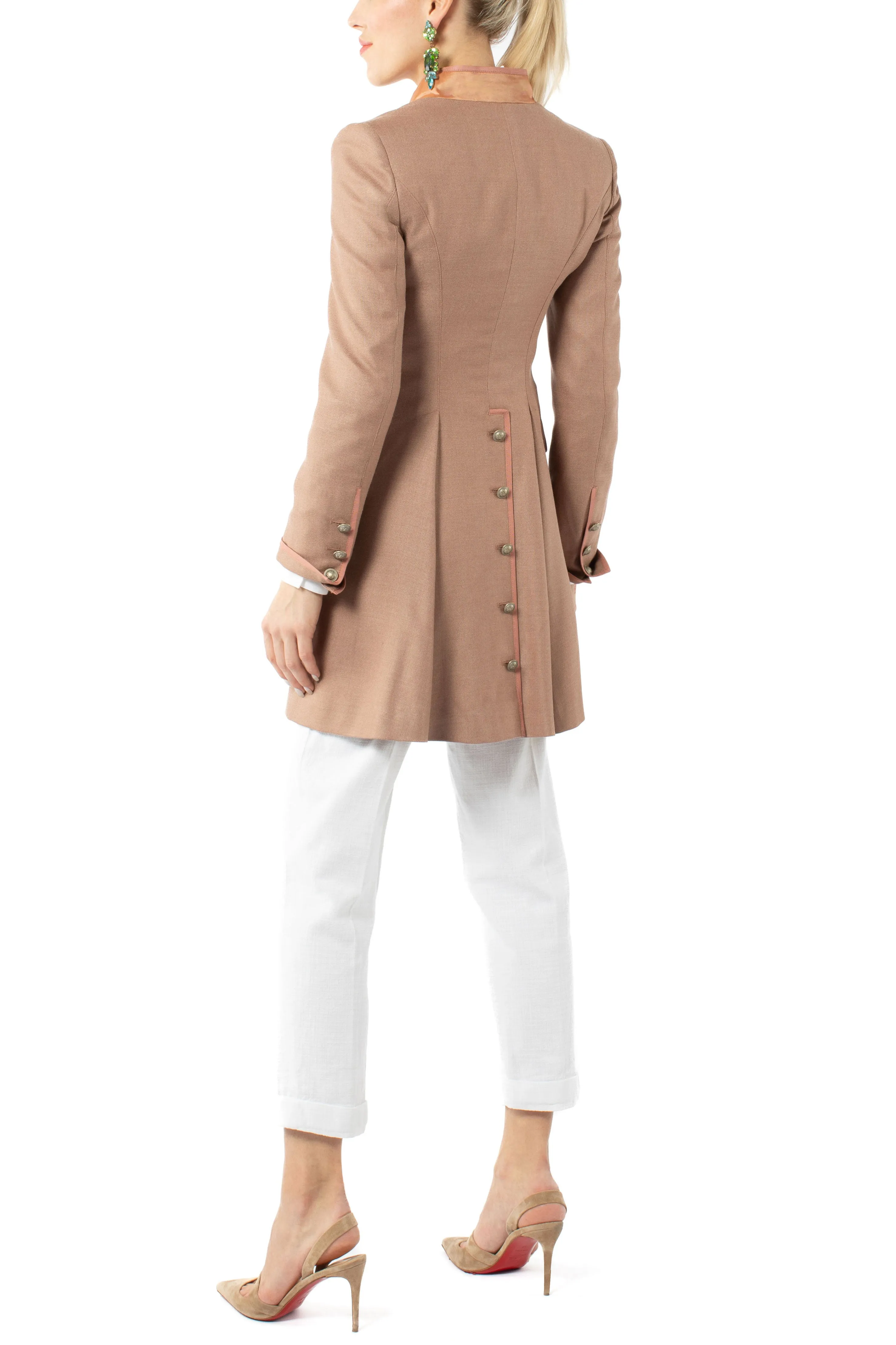 Long blazer from silk-wool in terracotta