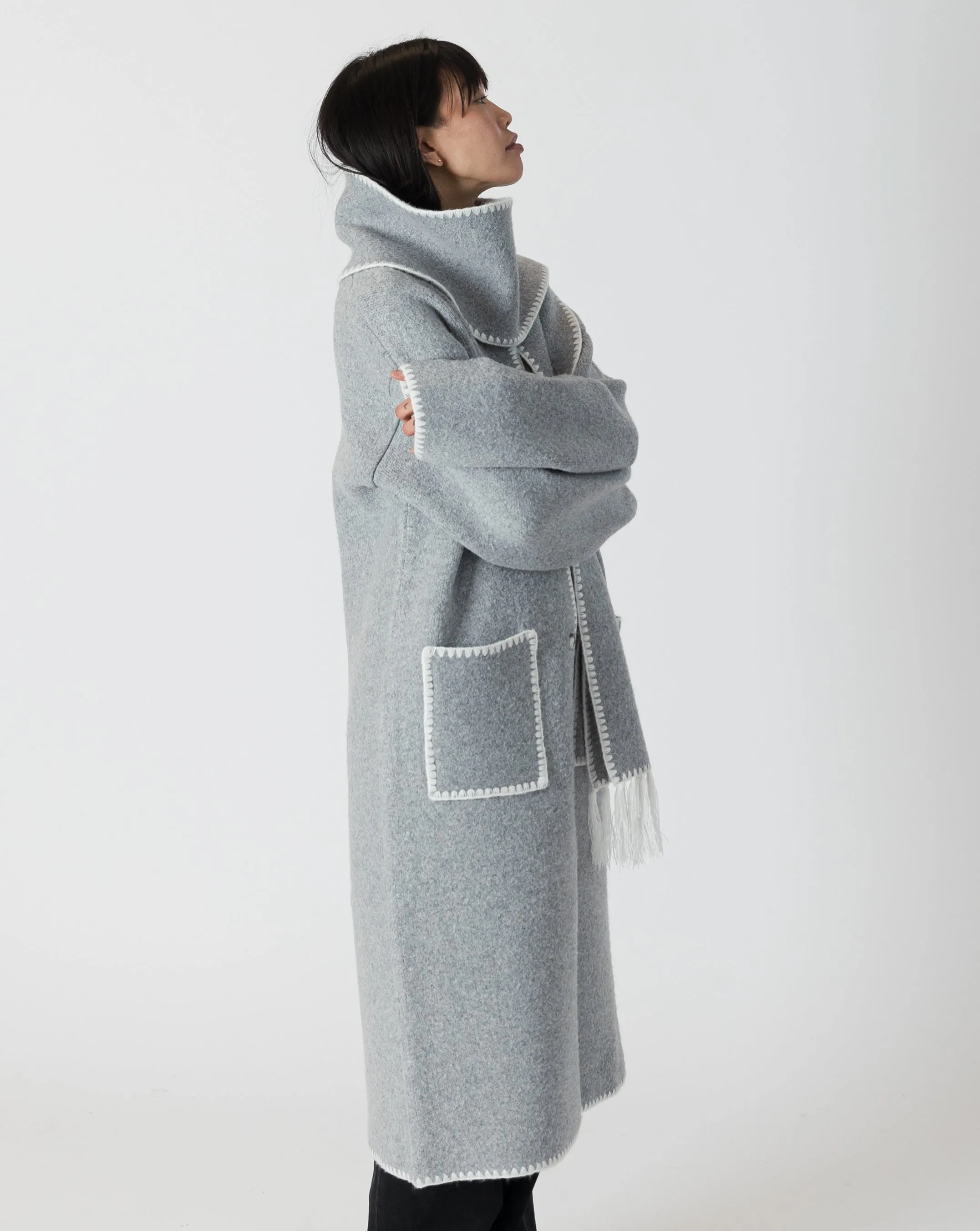 Lyla and Luxe Delaney Long Coat with Detachable Scarf and Whipstitch Detail