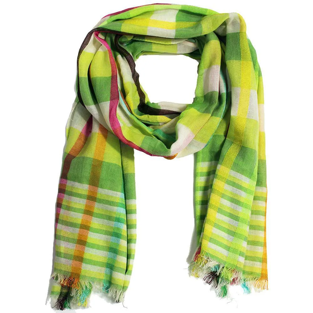 Madras Pop Plaid Green Scarf