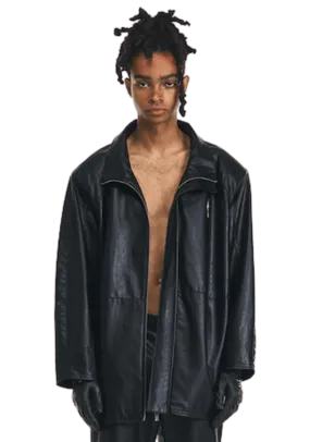 Matte Stand Collar Leather Jacket