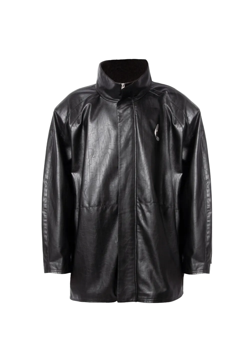 Matte Stand Collar Leather Jacket