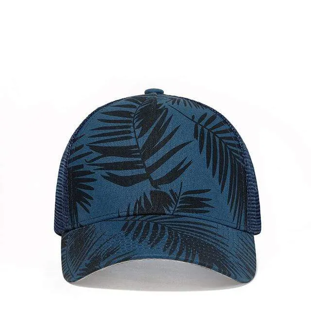 Men's Hip Hop Leaf Printed Mesh Blue Cap