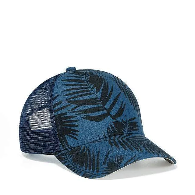 Men's Hip Hop Leaf Printed Mesh Blue Cap