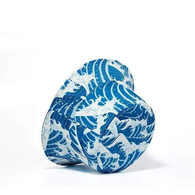 Men's Hip Hop Wave Printed Blue Hat