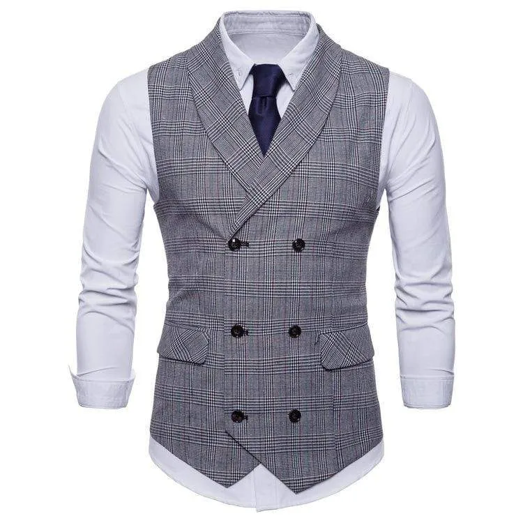 Men's Plaid Business Suit Vest Twill Dress Waistcoat for Wedding Party