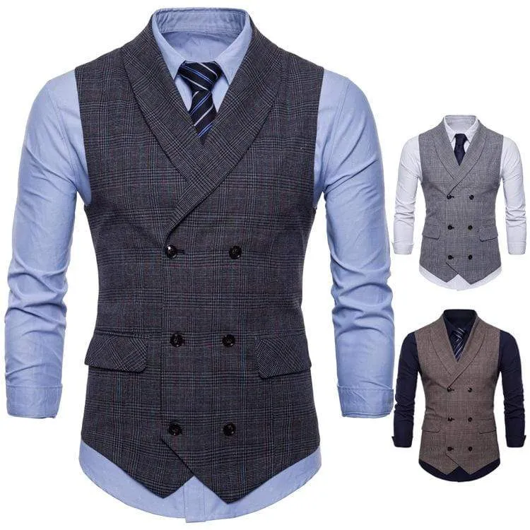 Men's Plaid Business Suit Vest Twill Dress Waistcoat for Wedding Party