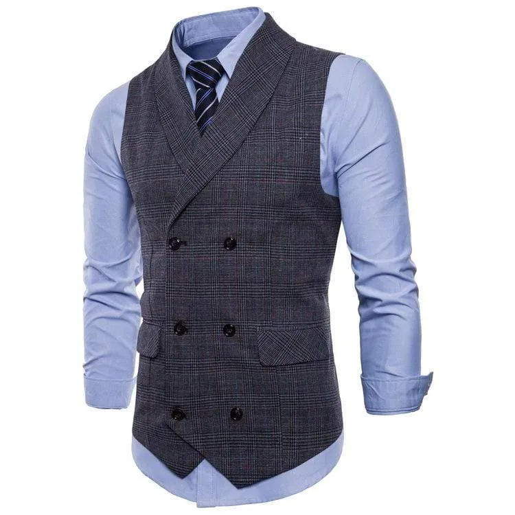 Men's Plaid Business Suit Vest Twill Dress Waistcoat for Wedding Party