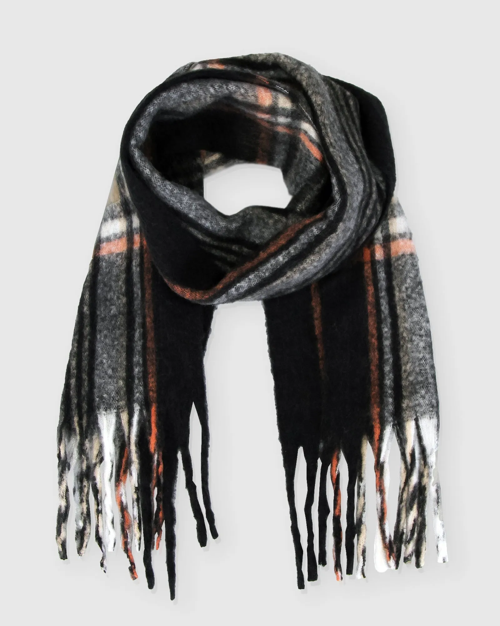 Meridian Brushed Plaid Scarf - Black