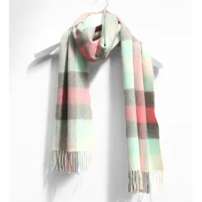 Merino Wool Scarf, Aqua & Pink Block