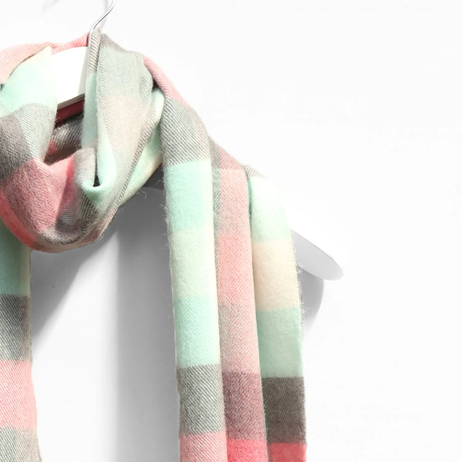 Merino Wool Scarf, Aqua & Pink Block