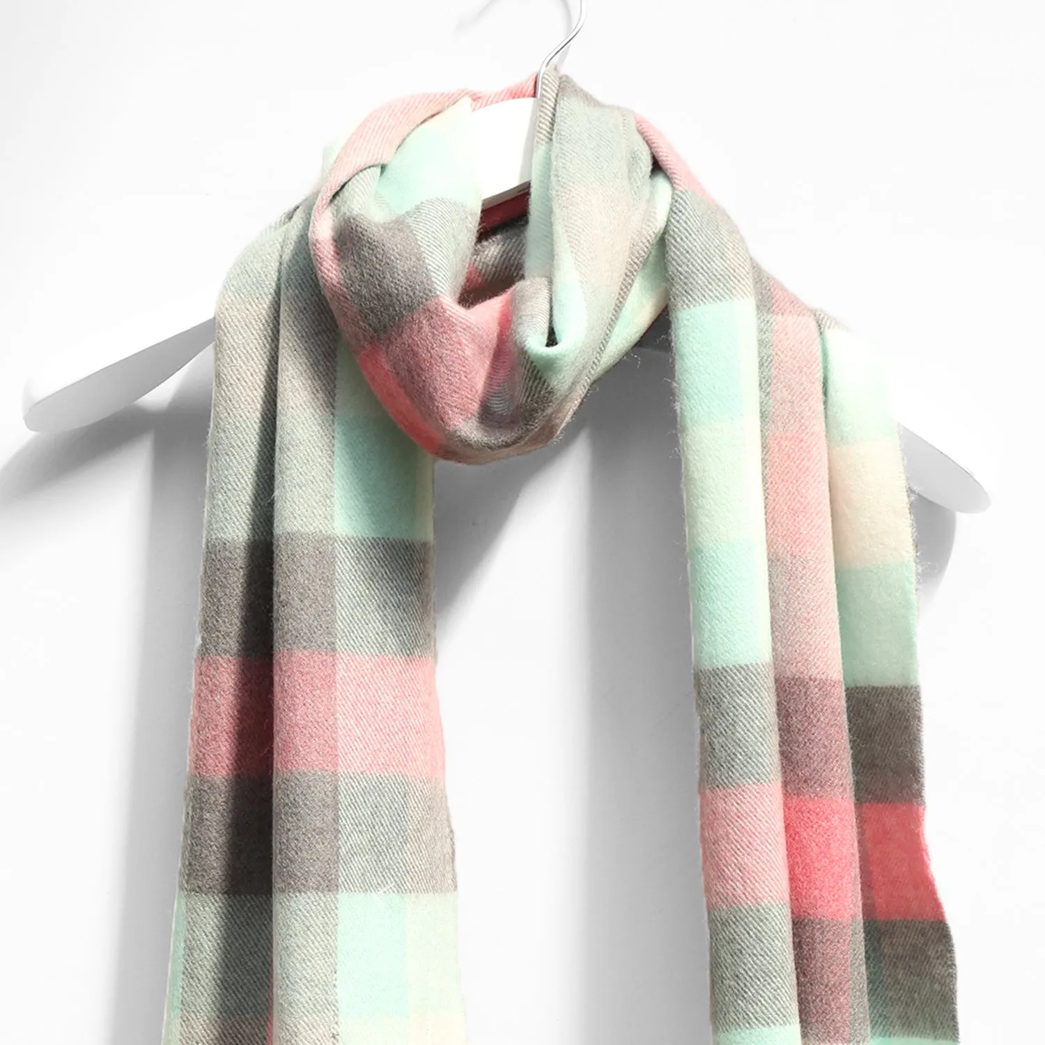 Merino Wool Scarf, Aqua & Pink Block