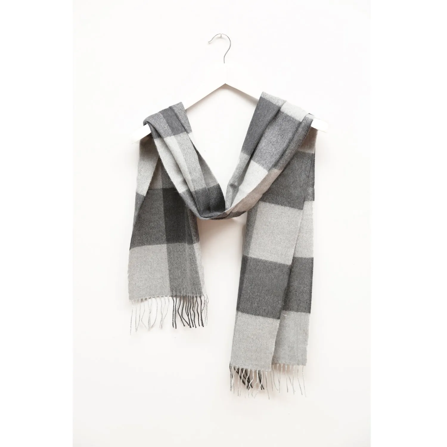 Merino Wool Scarf, Charcoal Check