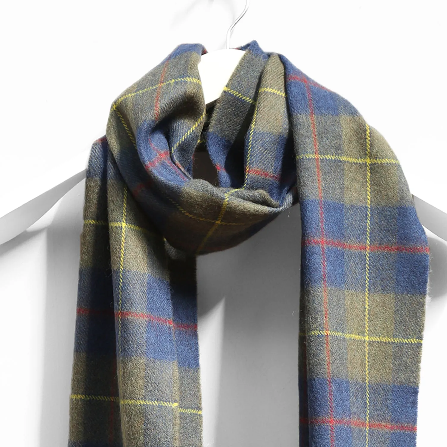 Merino Wool Scarf, Green & Indigo Plaid