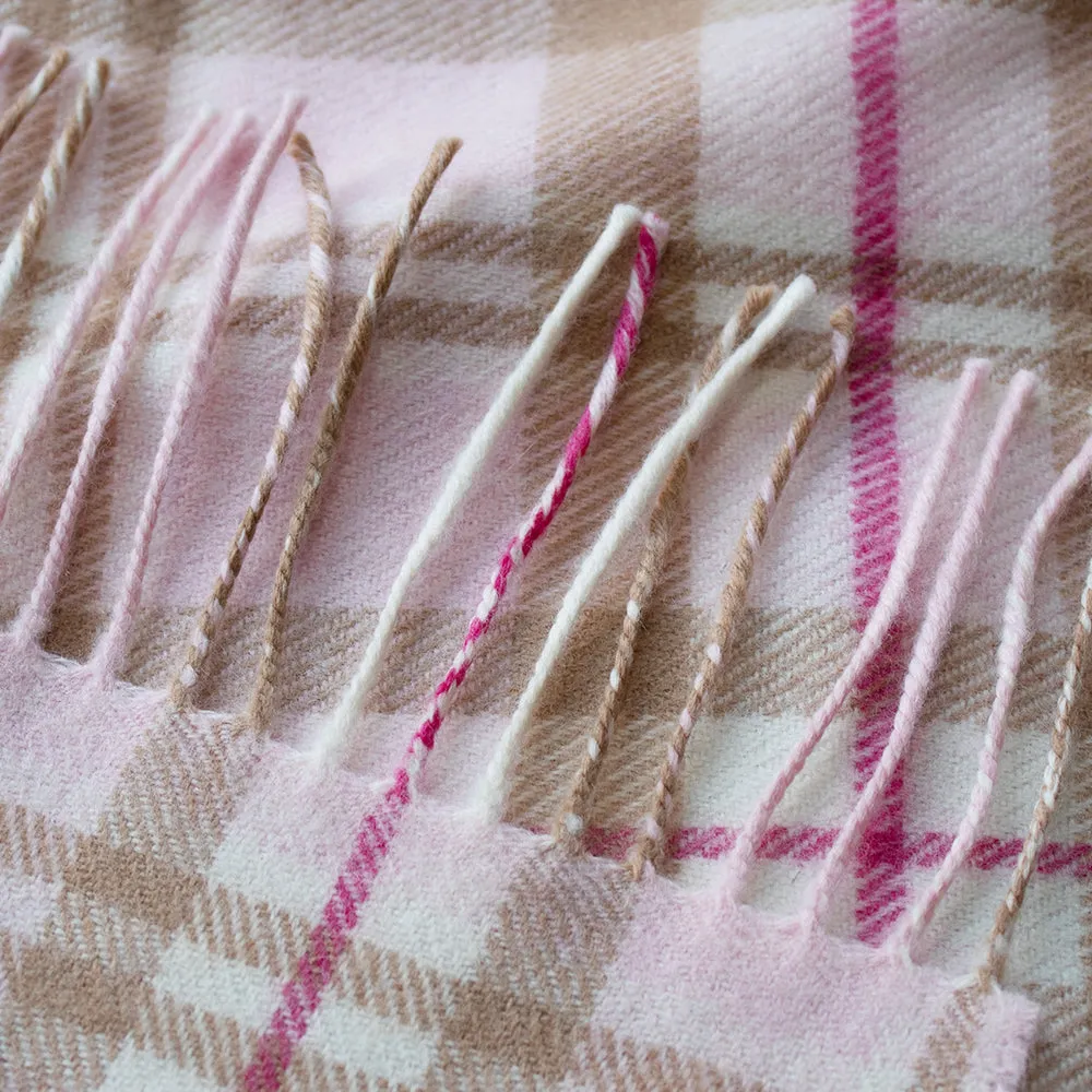 Merino Wool Scarf, Pink & Cream Check