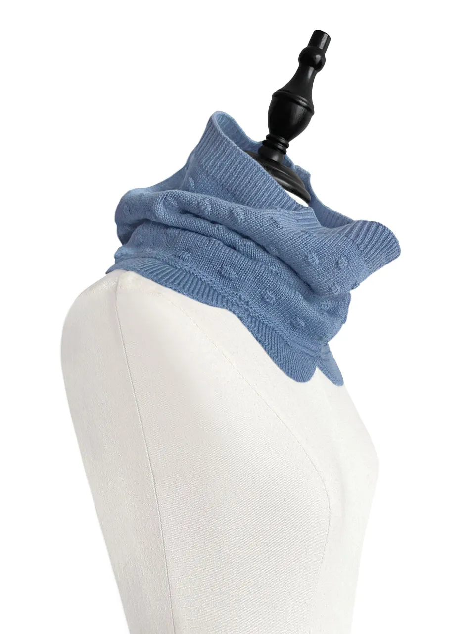 Mid-blue Popcorn Stitch Scalloped Cashmere Wool Blend Snood