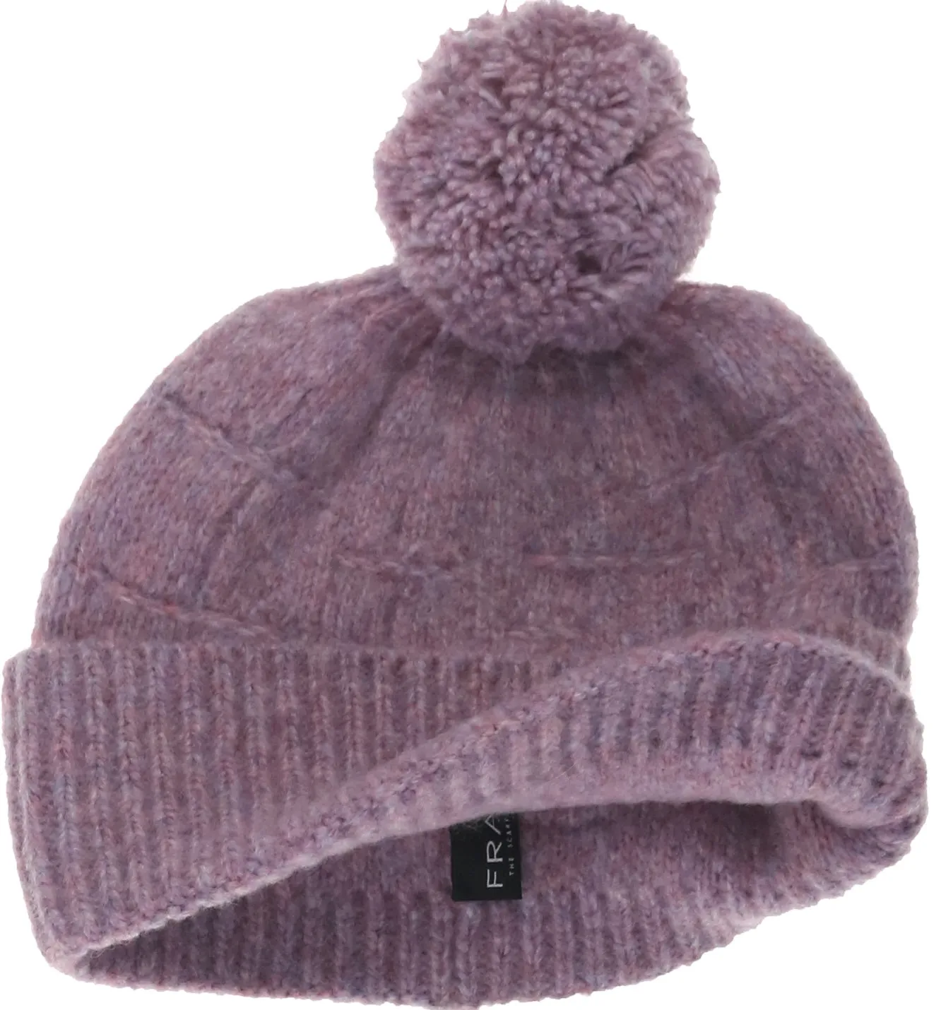 Mélange Grid Knit Hat with Pom