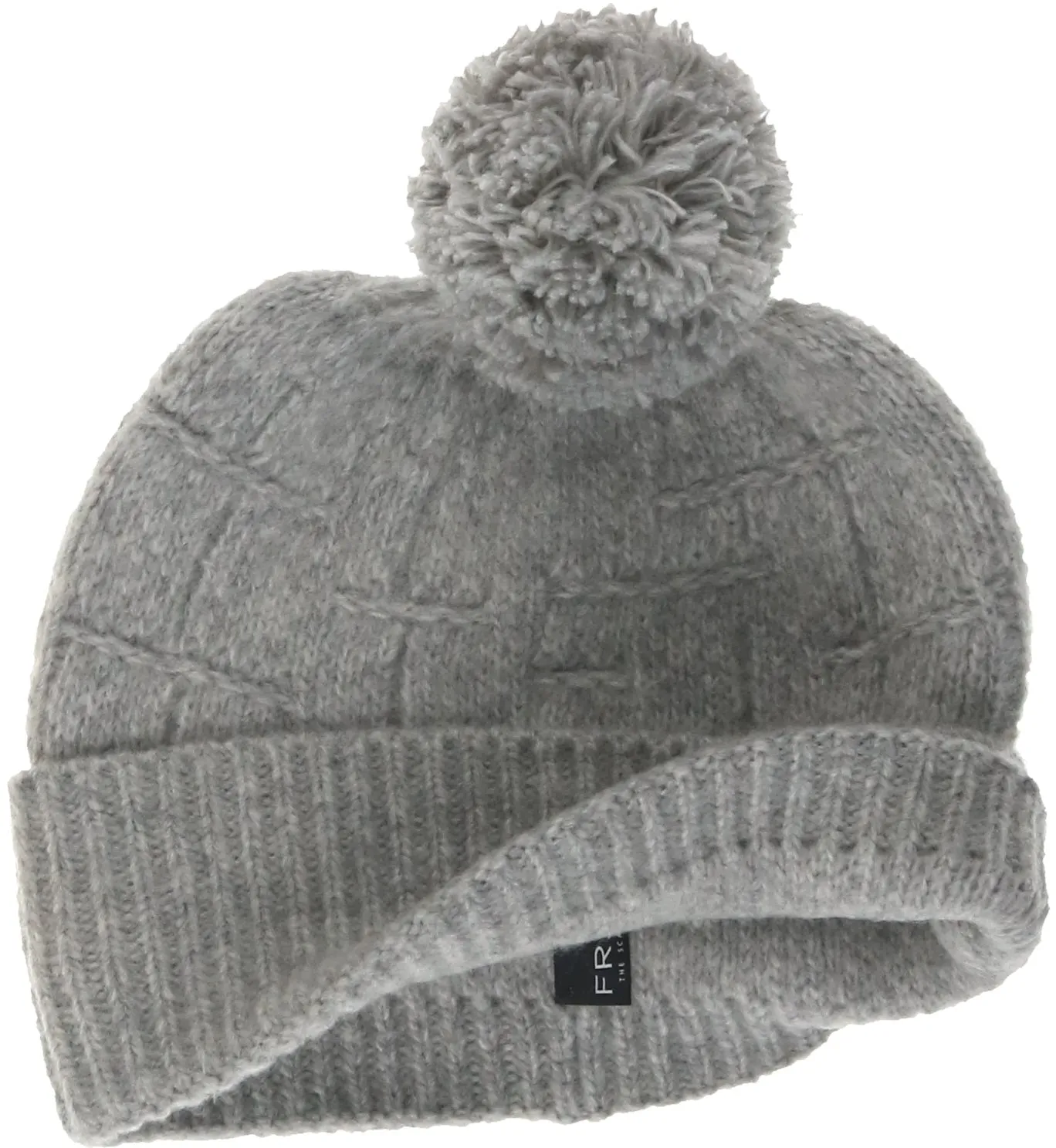 Mélange Grid Knit Hat with Pom