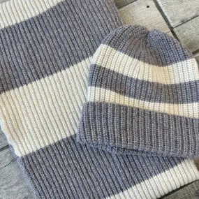 Natural and Grey Stripe Knitted Scarf