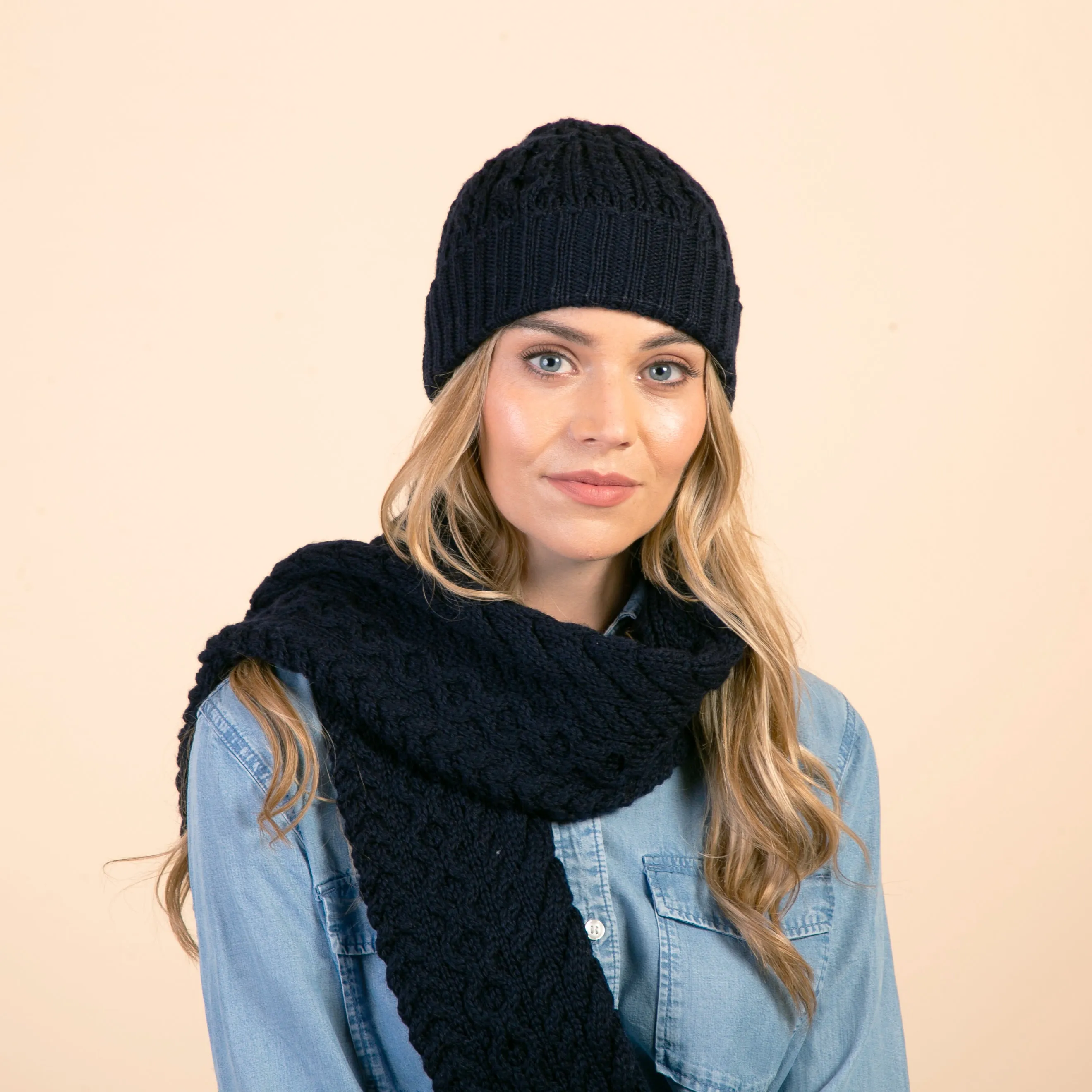 Navy Caitlin Aran Scarf