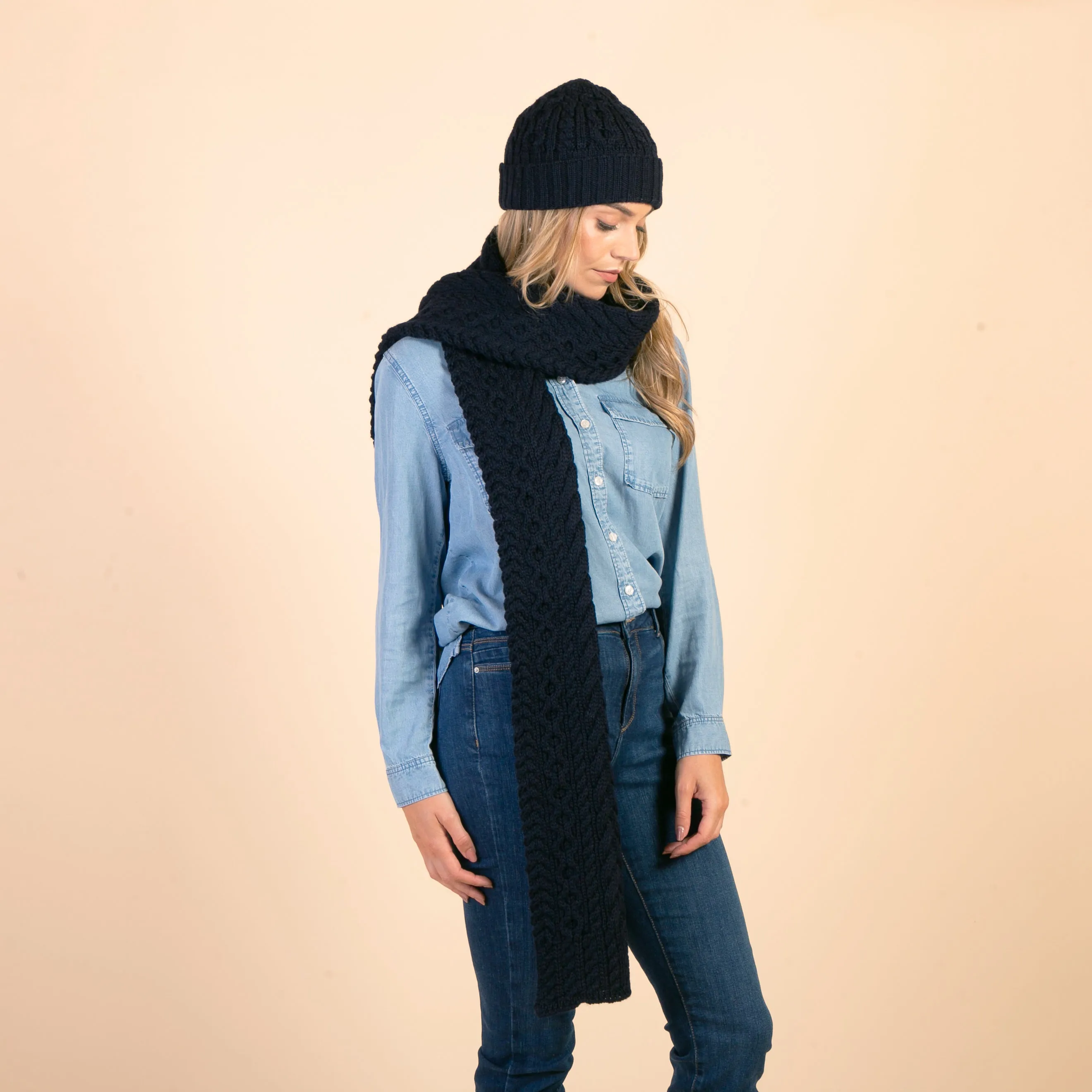 Navy Caitlin Aran Scarf