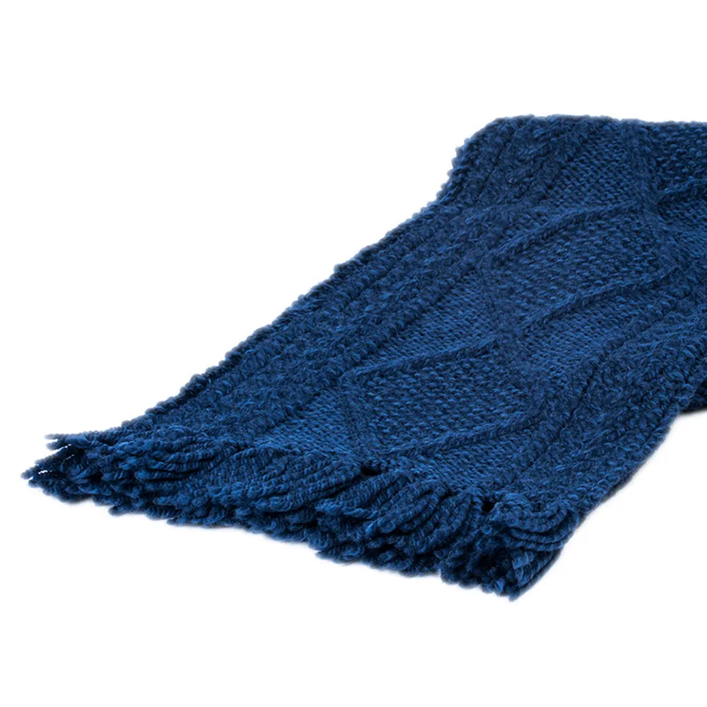 Navy Hand Knit Aran Scarf