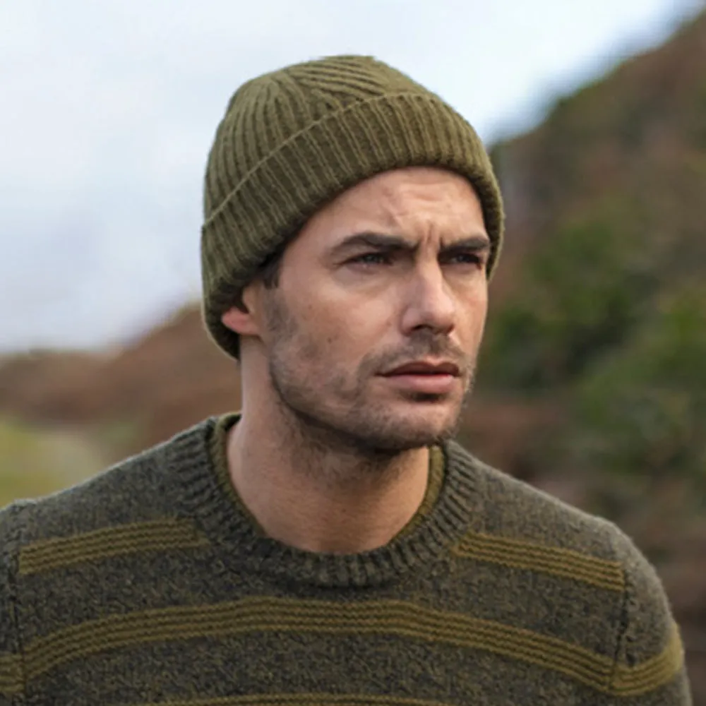 Olive Herringbone Knitted Hat