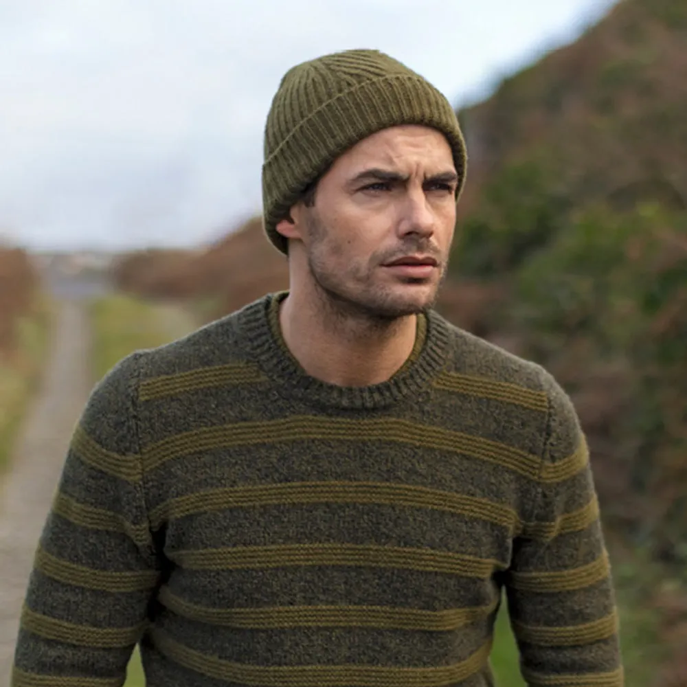 Olive Herringbone Knitted Hat