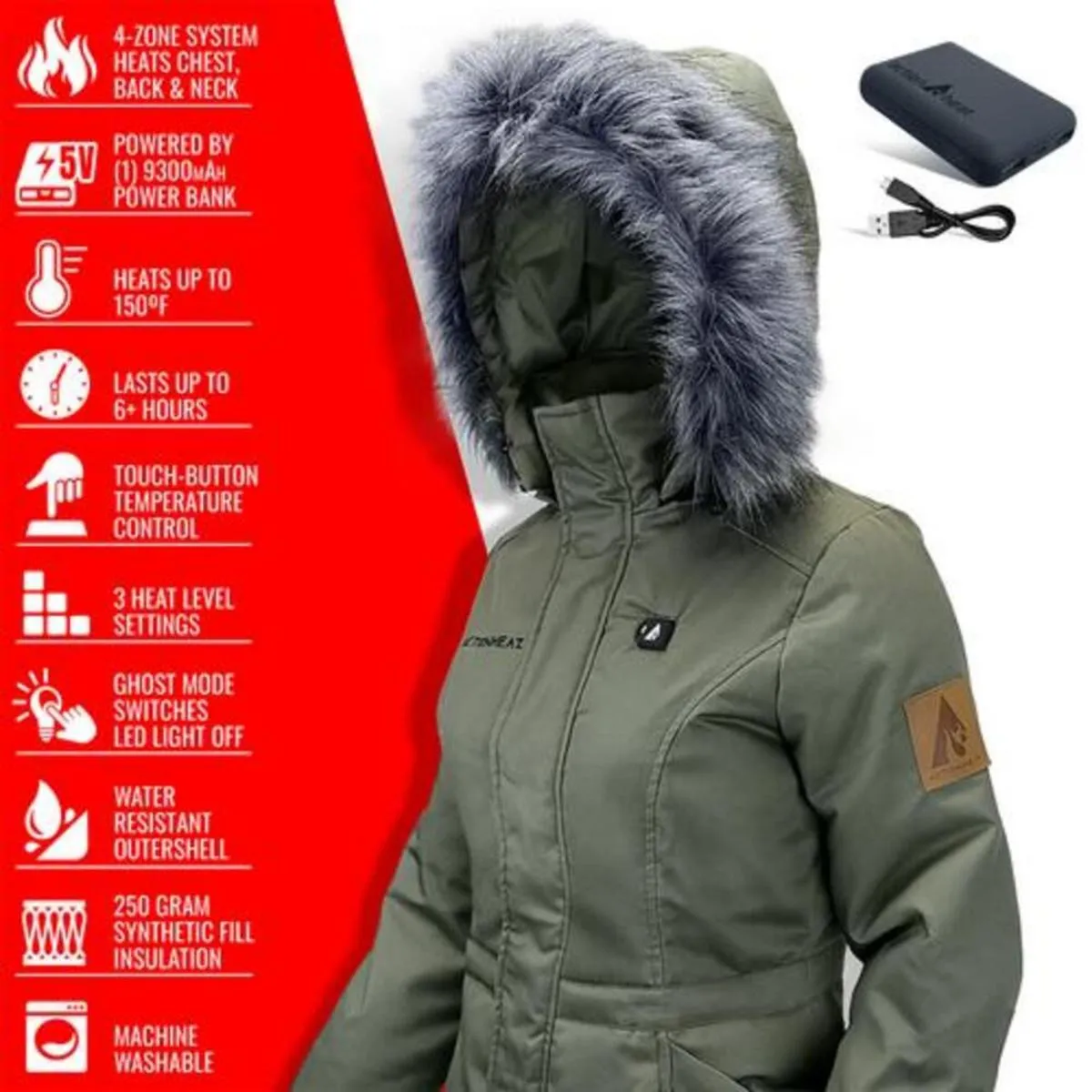 Open Box ActionHeat 5V Women's Battery Heated Parka Jacket