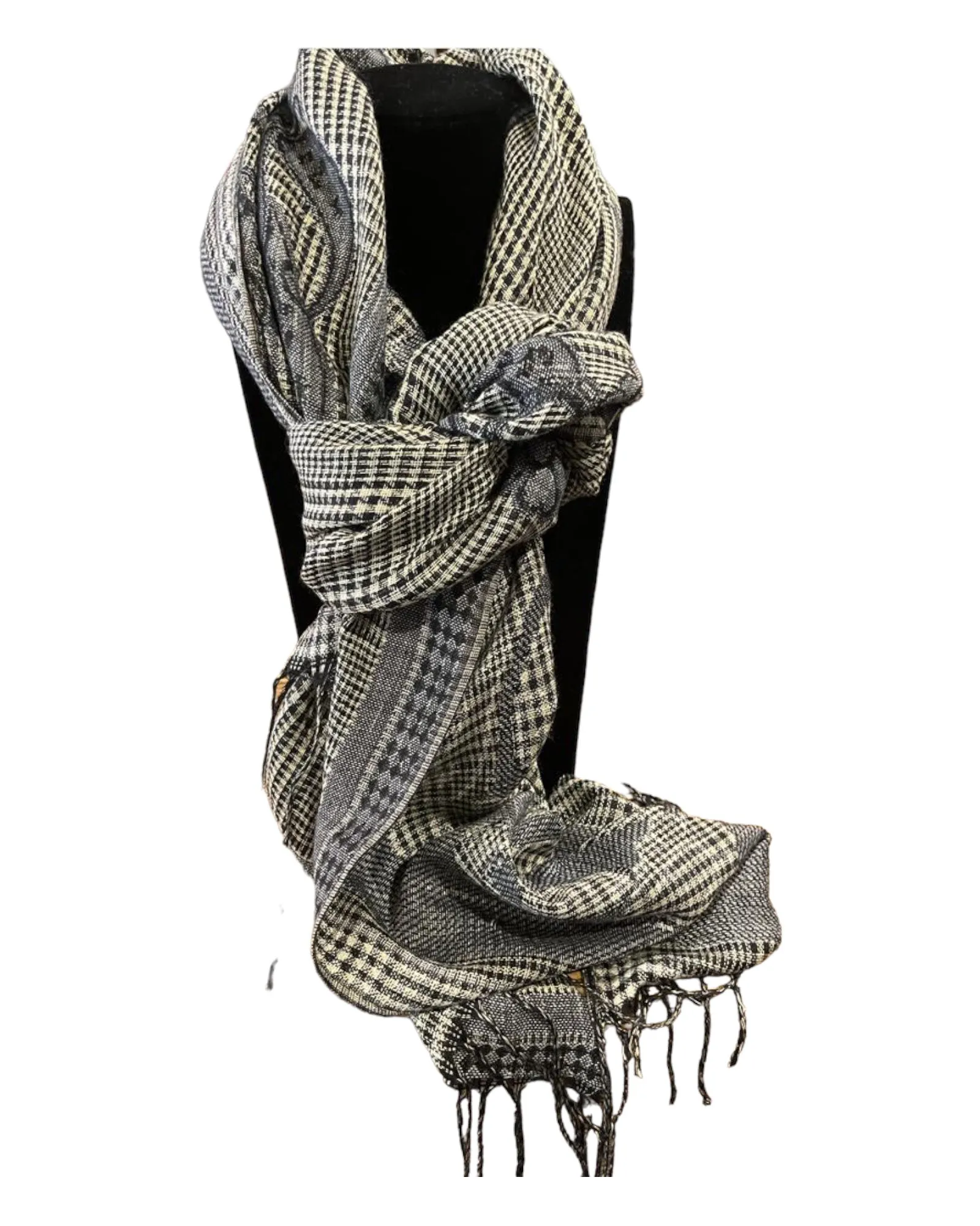 PAISLEY PLAID FRINGE SCARF