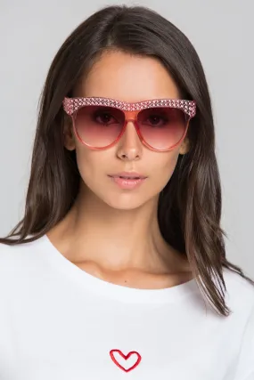 Pink Copper Transparent Embellished Top Rim Sunglasses