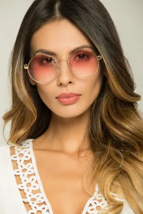 Pink Lens Round Sunglasses