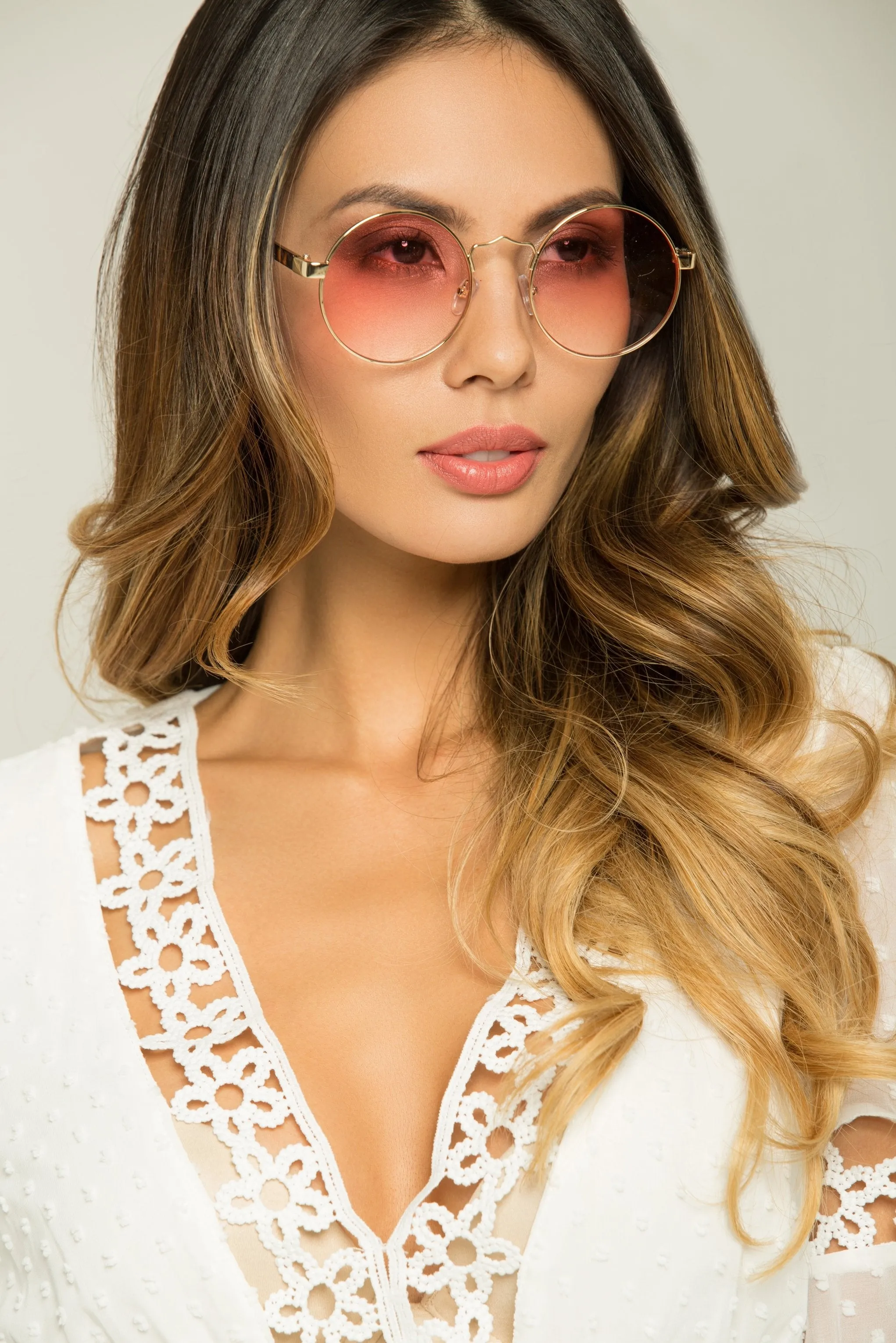 Pink Lens Round Sunglasses