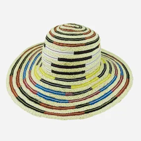 Plaited Raffia and Remnant Cotton - Wide Brim - Natural/Multi