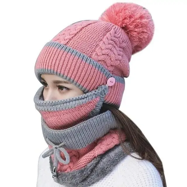 Pompom Beanie Hat Neck Warmer Set of 3