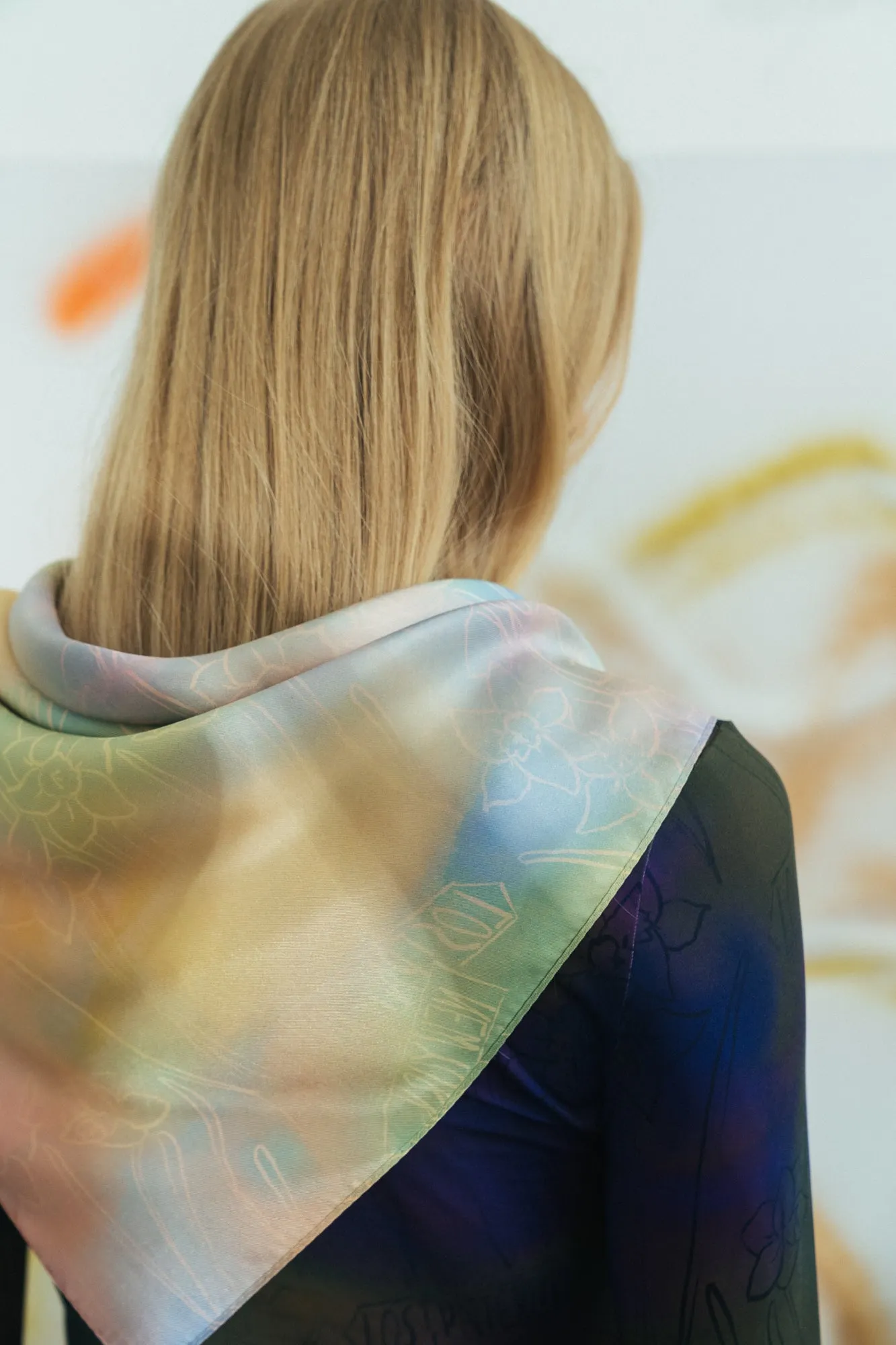 "Brooklyn" Triangle Silk Scarf - Pink & Blue